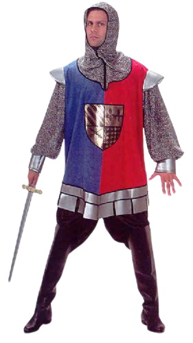Middeleeuwse ridder blauw rood - Willaert, verkleedkledij, carnavalkledij, carnavaloutfit, feestkledij, historisch, terug in de tijd, 1800, 1900, van oermens tot baron en barones